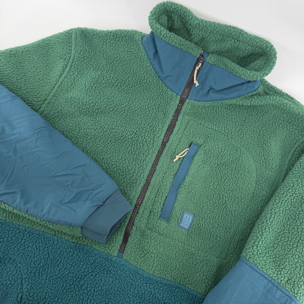 Topo Designs Subalpine Fleece Mens XL Green Blue Half Zip Sherpa Pullover